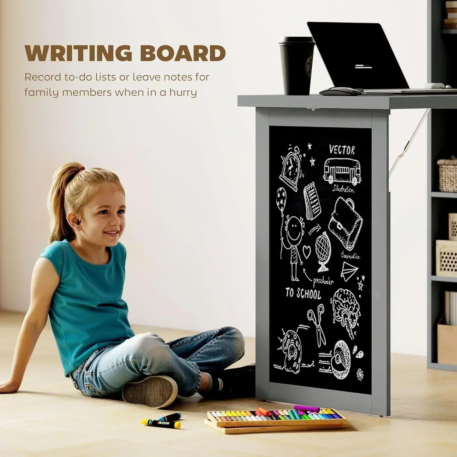Folding convertible writing desk wall mounted desk cabinet multifunctional home workstation wourant