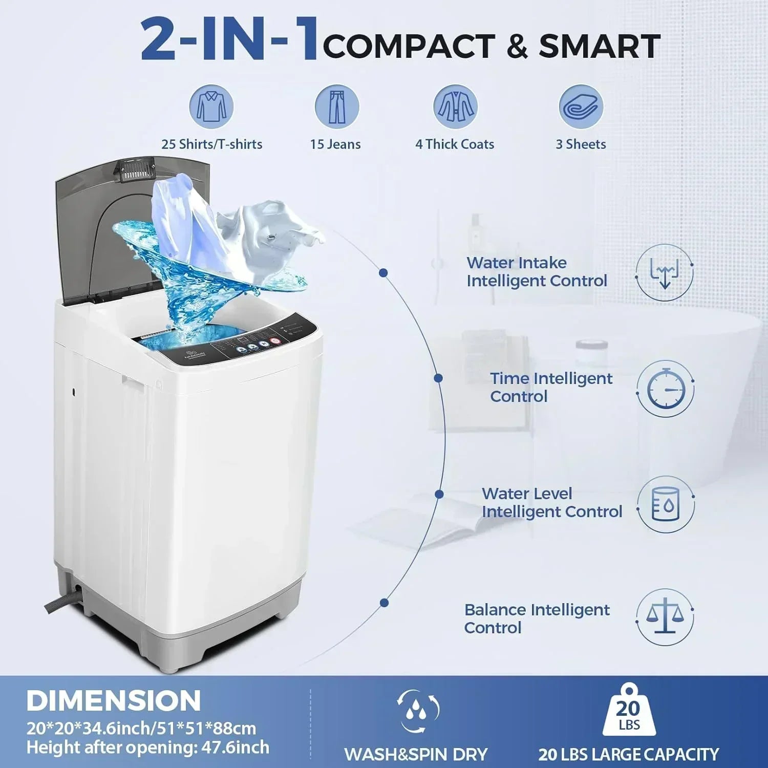 20Lbs Portable Washing Machine Nictemaw Portable Washer 2.8 Cu.ft Washer and Dryer Combo wourant