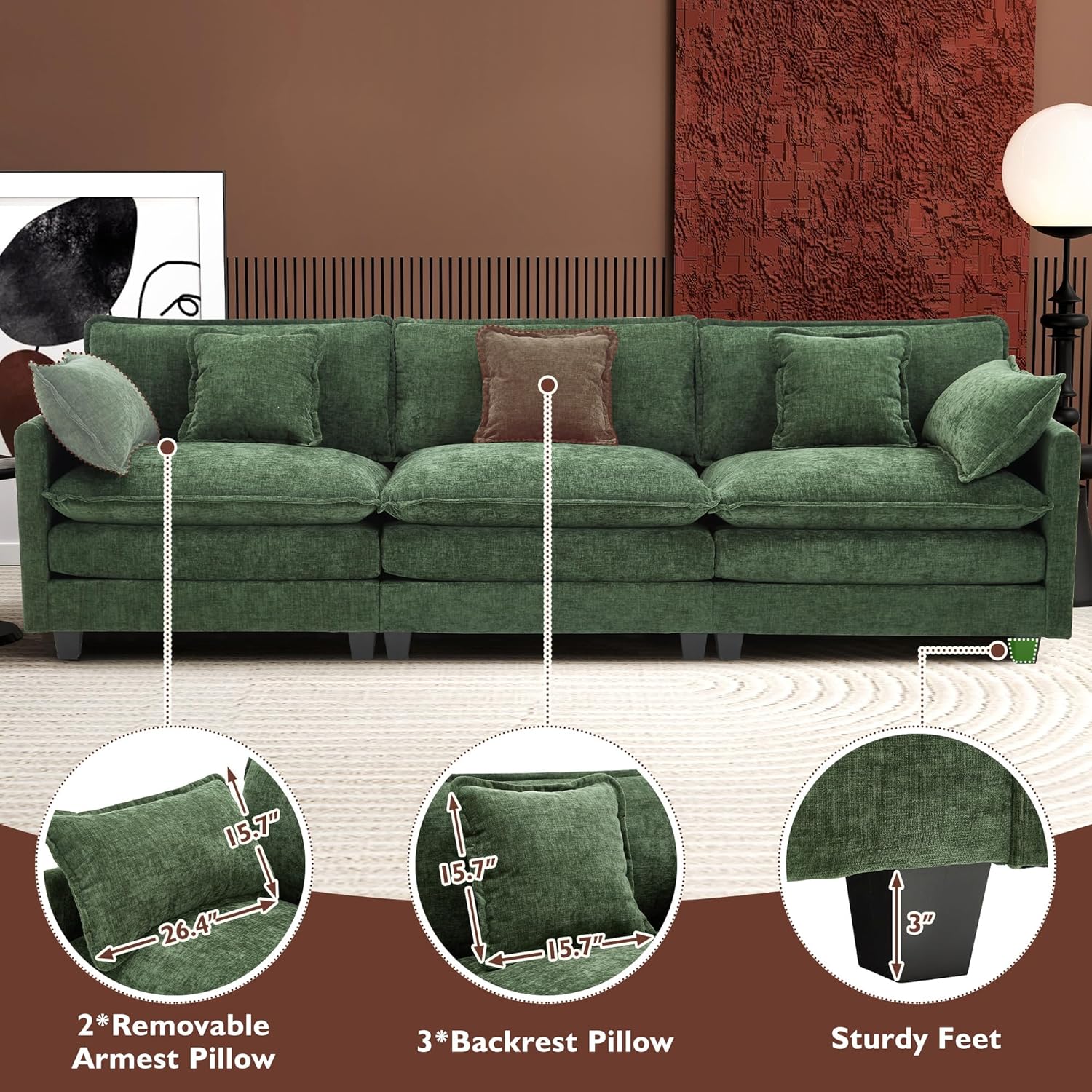 ihanherry 146-inch U-shaped modern sofa modular area cloud sofa wourant