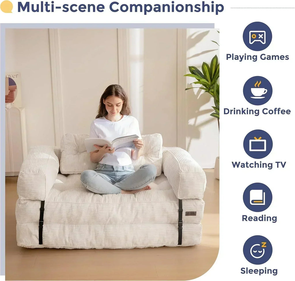 Folding Sofa Bed L-Shaped Convertible Sofa Bed with Armrests and Pillows wourant