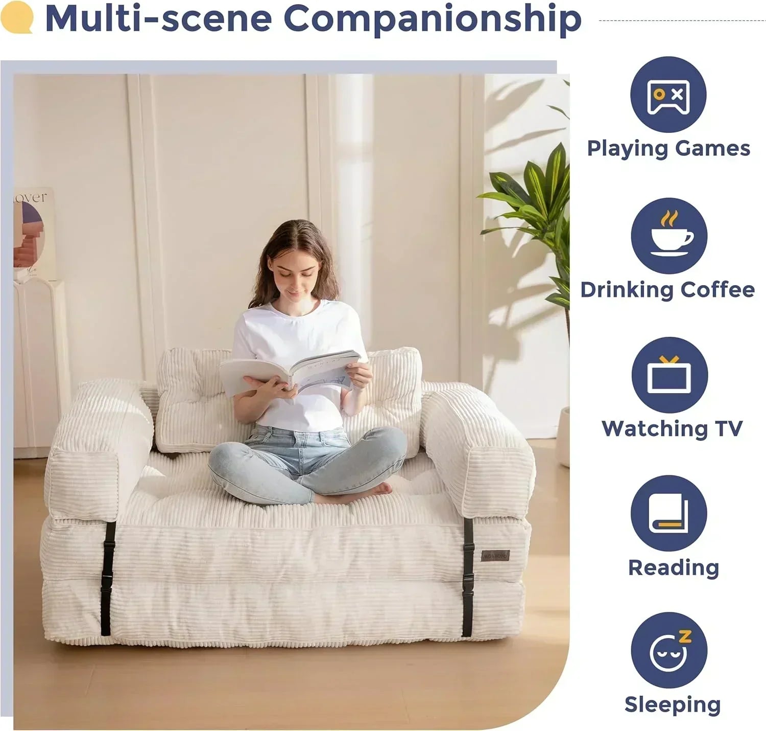 Folding Sofa Bed L-Shaped Convertible Sofa Bed with Armrests and Pillows wourant