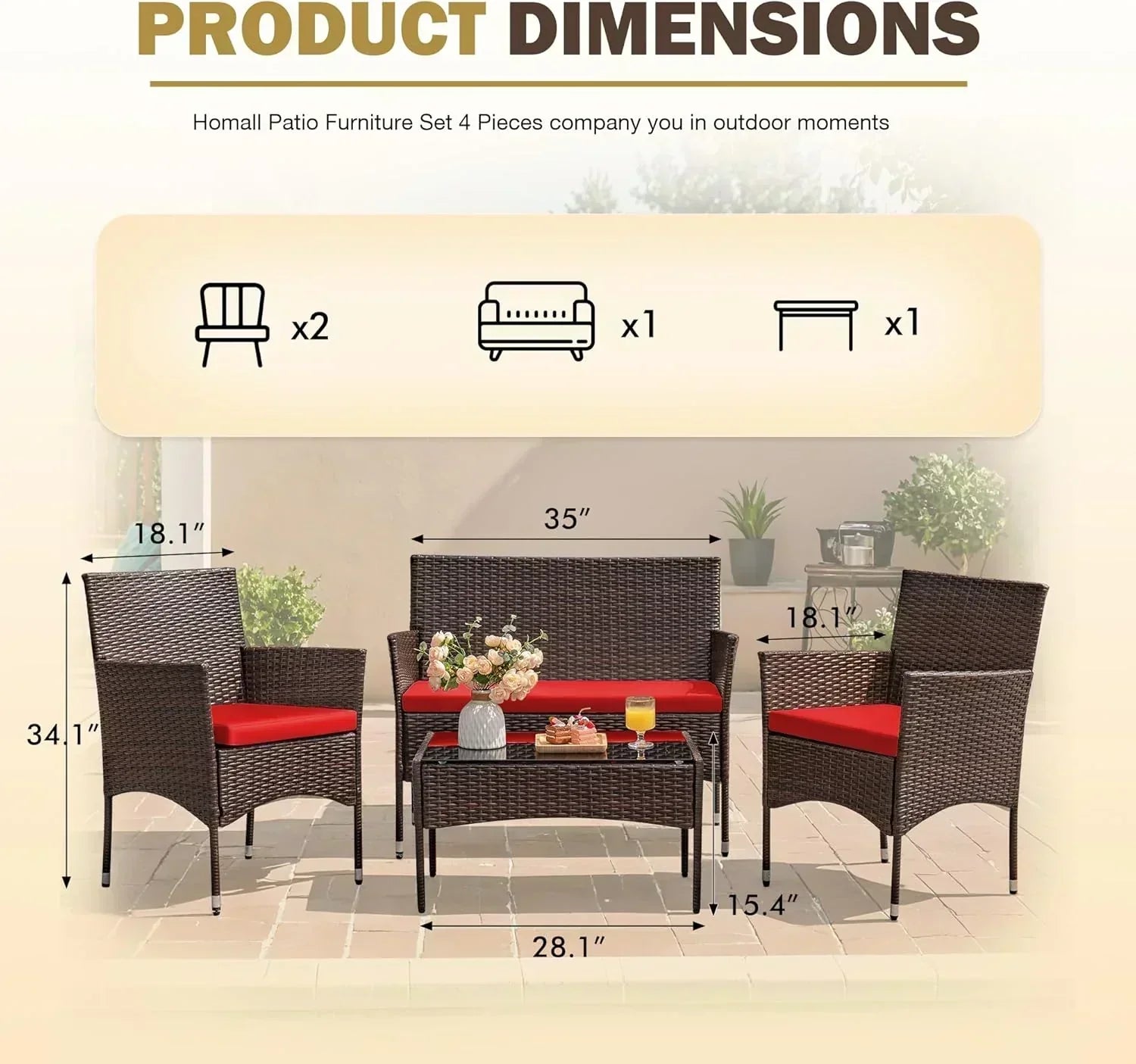 4 piece outdoor patio furniture set rattan chair wicker set wourant