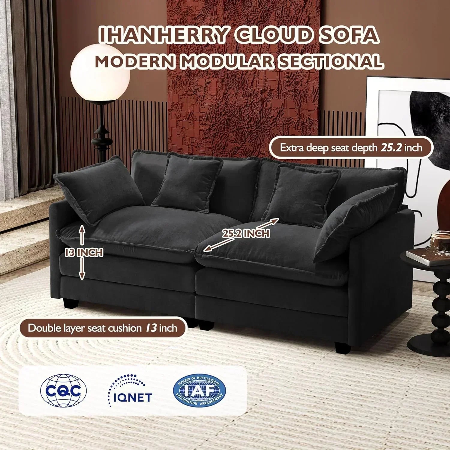 ihanherry 146-inch U-shaped modern sofa modular area cloud sofa wourant