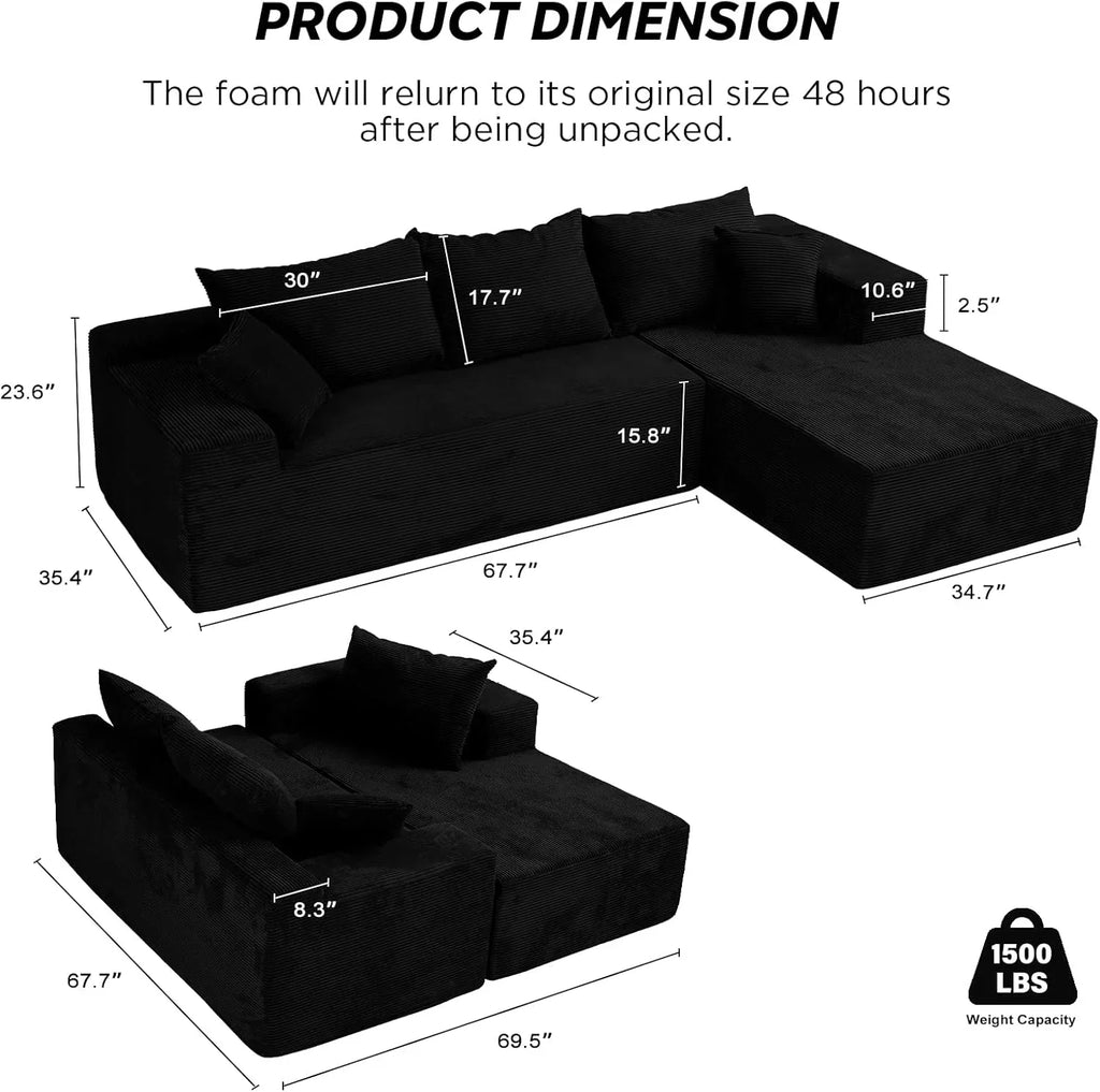 Cloud sofa with L-shaped lounge chair modern modular sofa with deep seats wourant