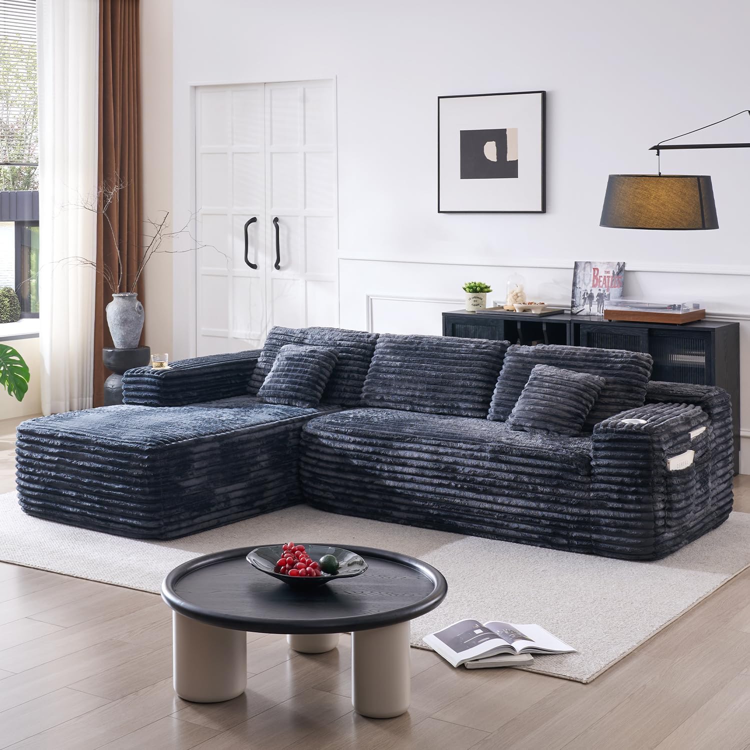 Cloud Sectional Couch with L Shape Chaise Modern Modular Sofa with Deep Seat Built in Cup Holder wourant