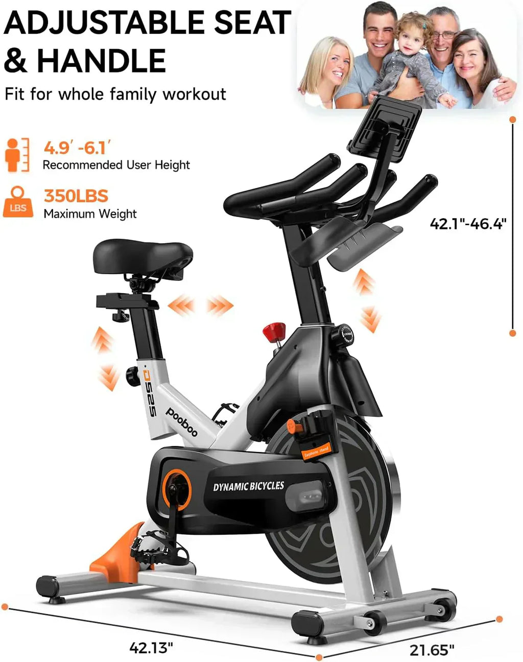 pooboo Exercise Bike Adjustable Magnetic/Brake Pad Resistance Silent Belt Drive Cycling Bike wourant