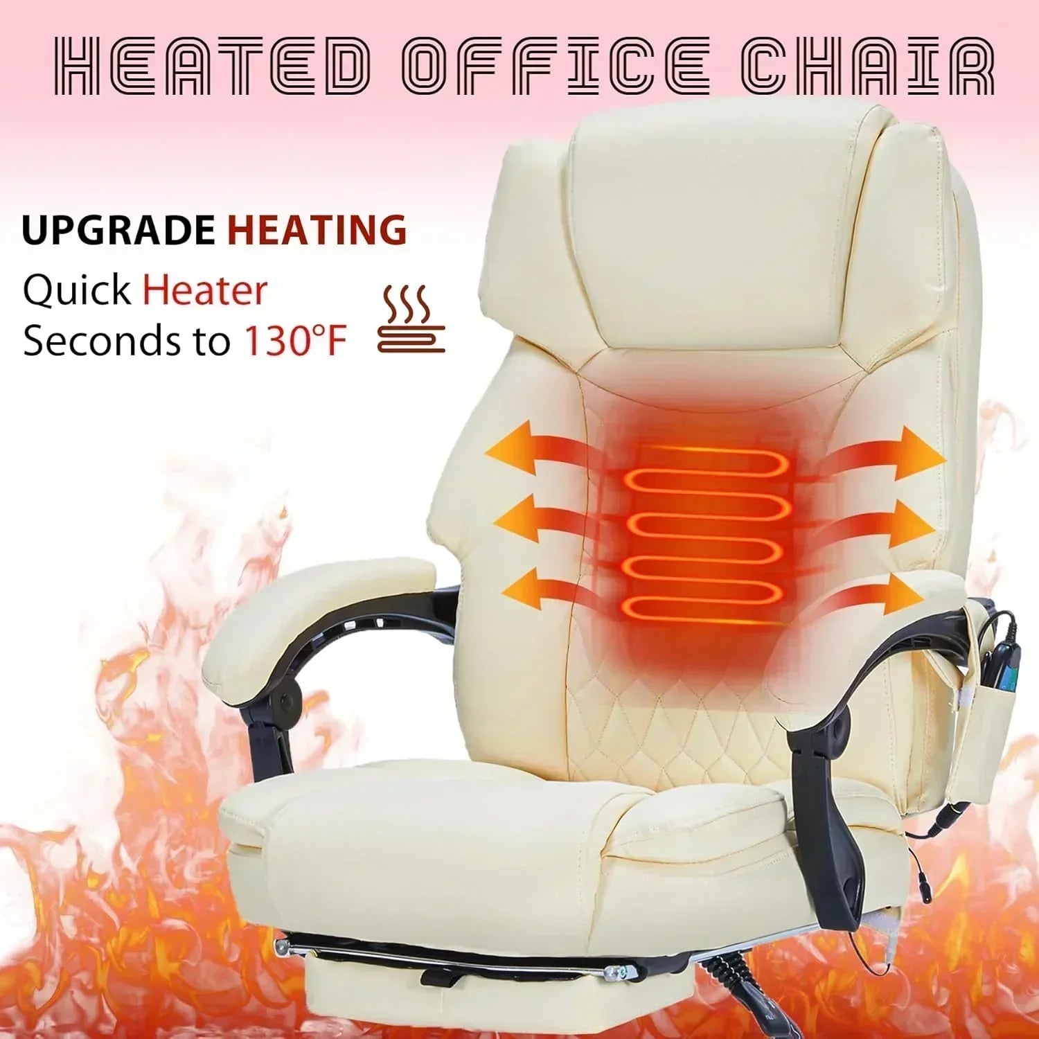 Massage Office Chair with Footrest 6 Point Vibration and Heating Home Office Desk Chair wourant