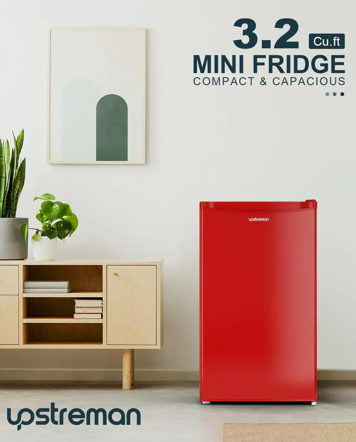 Upstreman 3.2 Cu.Ft Mini Fridge Freezer Single Door Fridge Dorm Fridge Adjustable Thermostat wourant