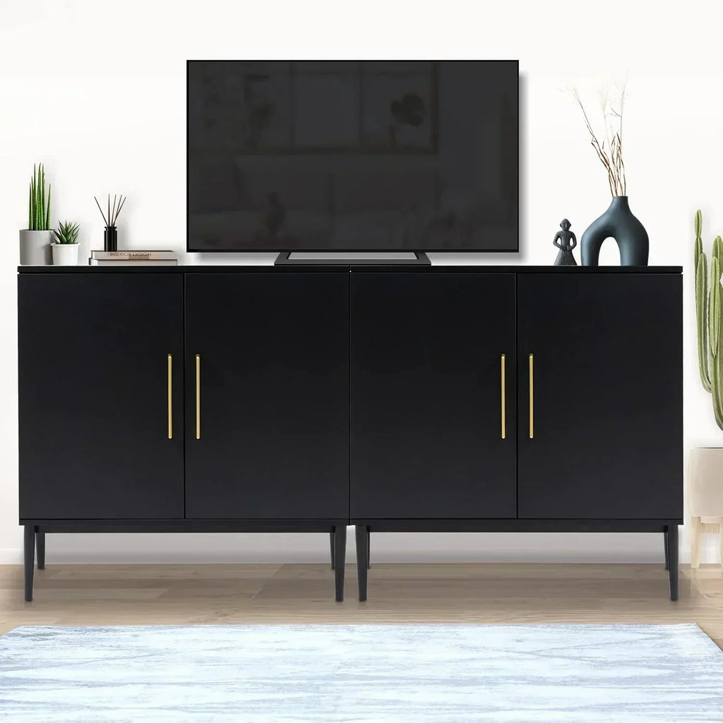 Free Standing Cabinet Black Wood for Living Room Bedroom Dining Room Hallway wourant