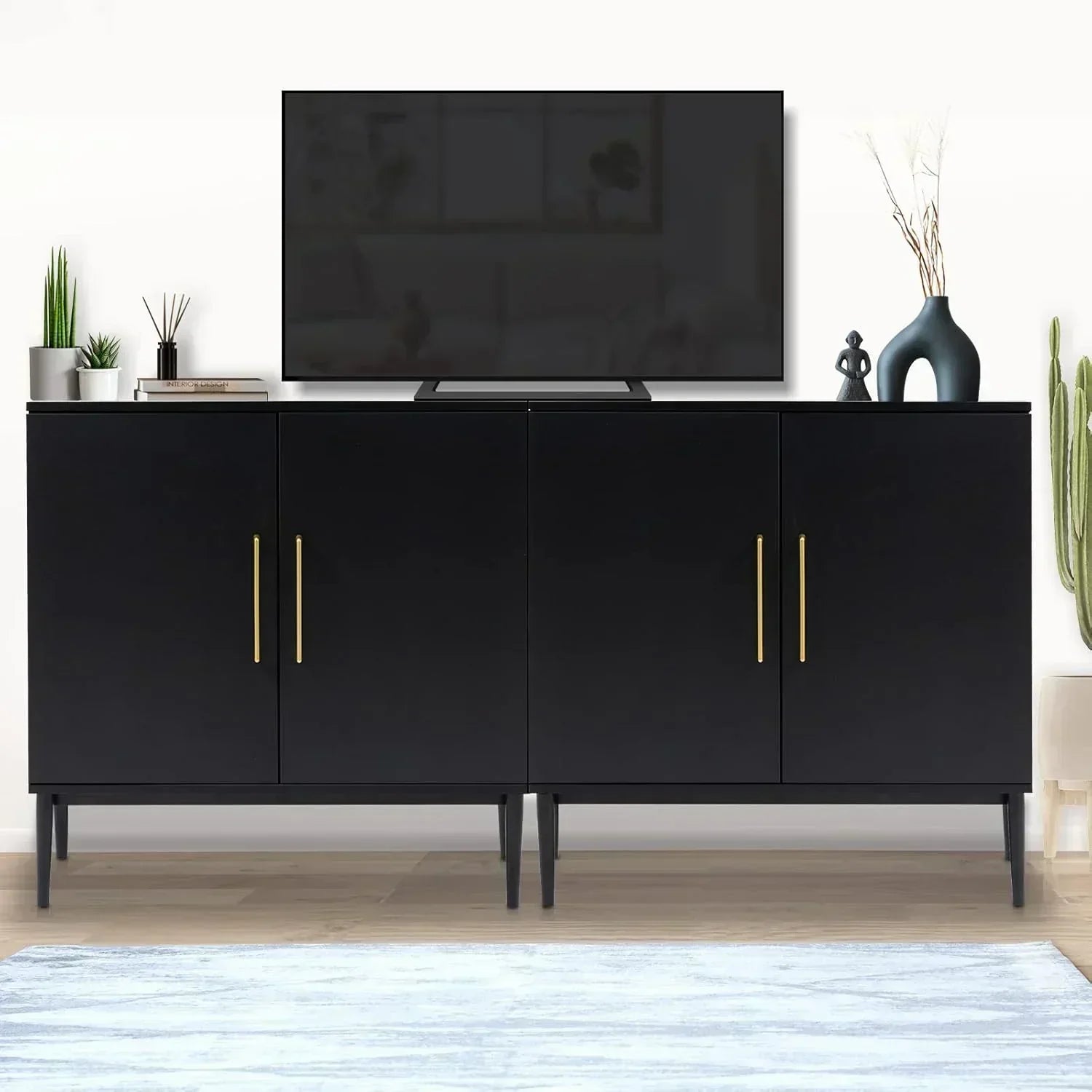 Free Standing Cabinet Black Wood for Living Room Bedroom Dining Room Hallway wourant