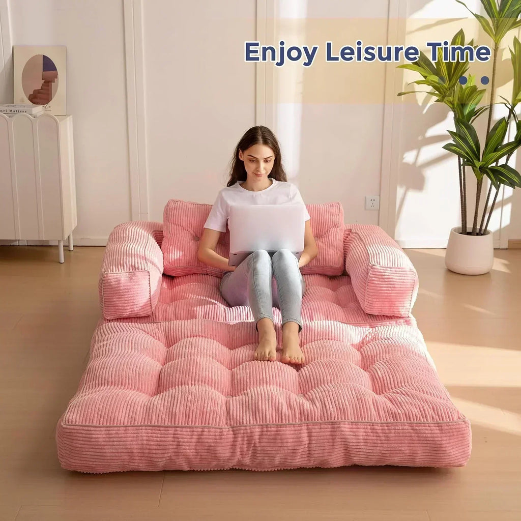 Folding Sofa Bed L-Shaped Convertible Sofa Bed with Armrests and Pillows wourant