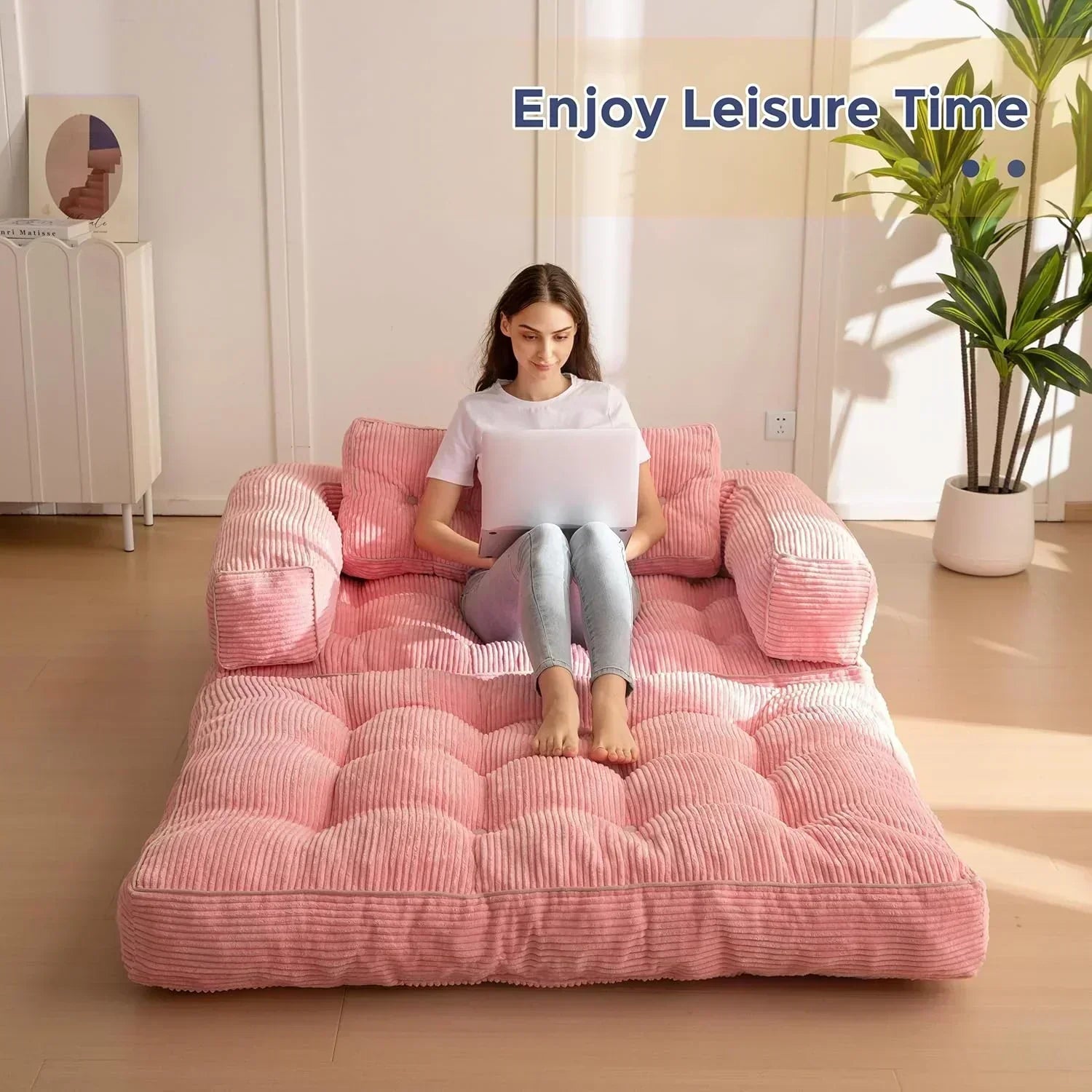 Folding Sofa Bed L-Shaped Convertible Sofa Bed with Armrests and Pillows wourant