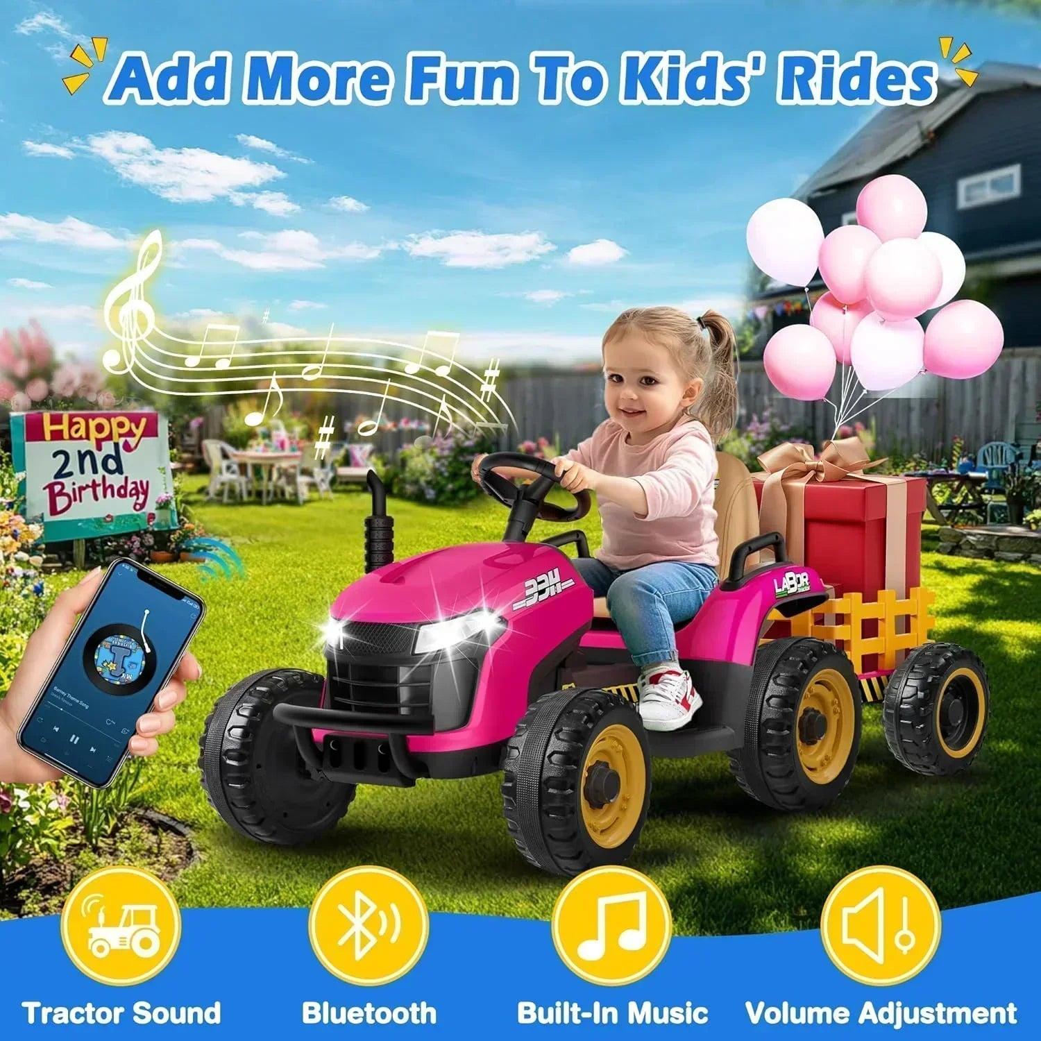 24V Ride On Tractor Tiltable Detachable Trailer 2x65W Motors EVA Tires Remote Control wourant