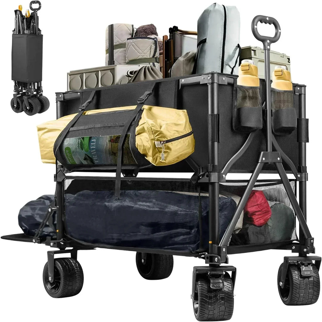 Double Decker Wagon 600lb Capacity 400L Collapsible Wagon 54" Extended Utility Folding Cart wourant