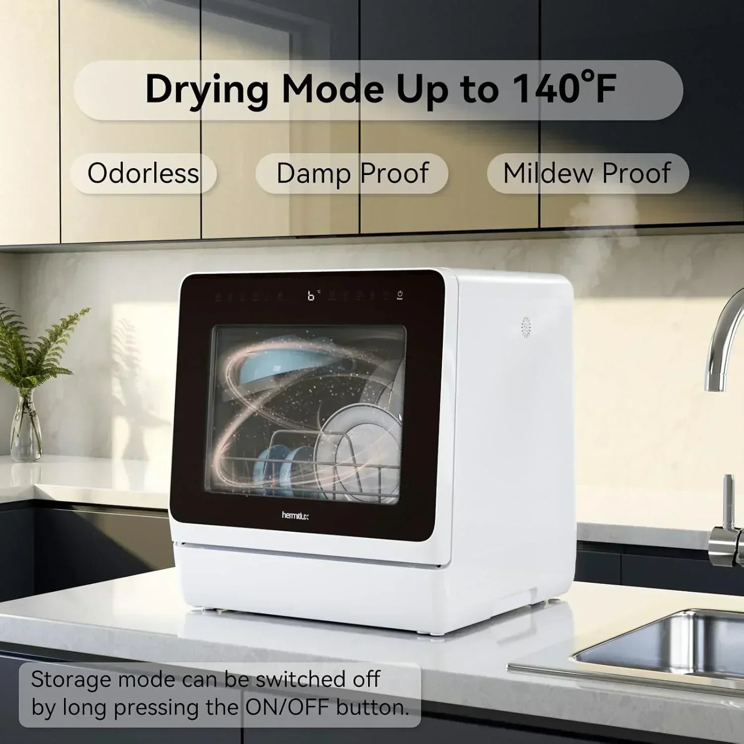Hermitlux tabletop dishwasher 7 wash programs portable mini dishwasher wourant