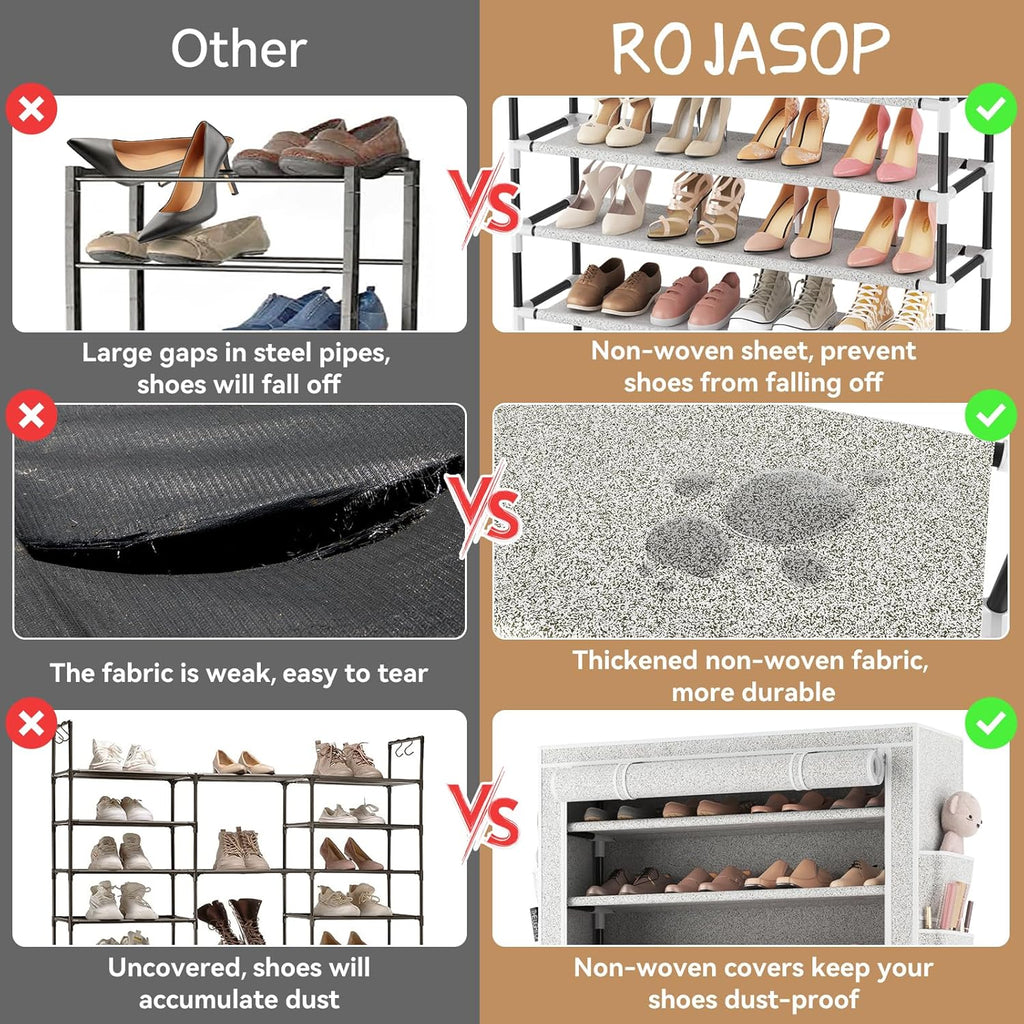 ROJASOP 10 Tier Shoe Rack with Covers Large Capacity Stackable Tall Shoe Shelf Storage wourant