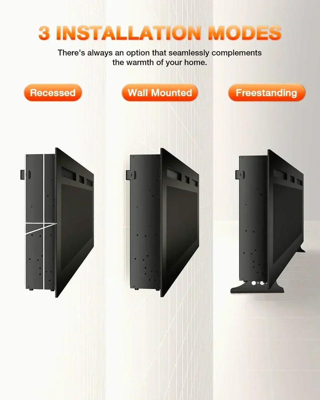 Electric Fireplace 60Inch Wall Mounted Electric Fireplace Heater with Timer Inserts TV Stand wourant