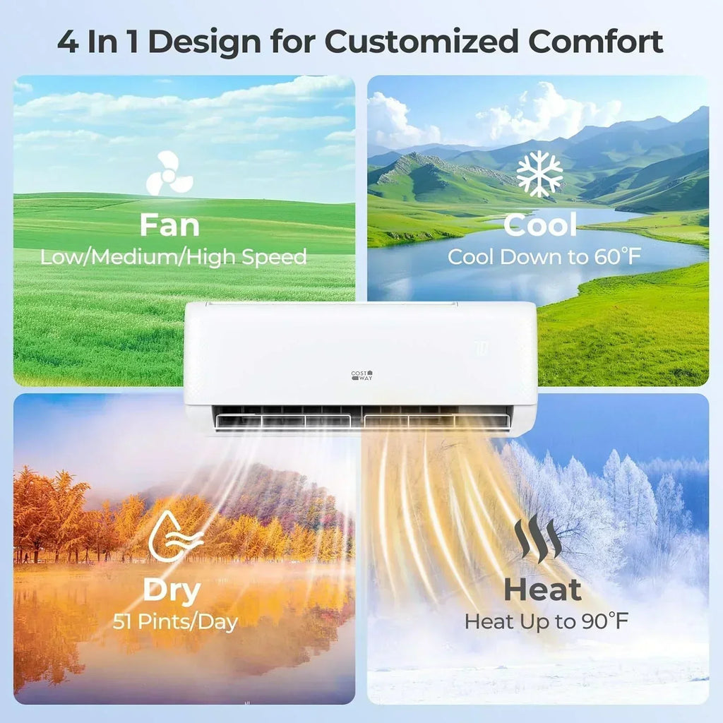 COSTWAY 12000BTU Mini Split Air Conditioner Heater 20 SEER2 115V Wall-Mounted Ductless wourant