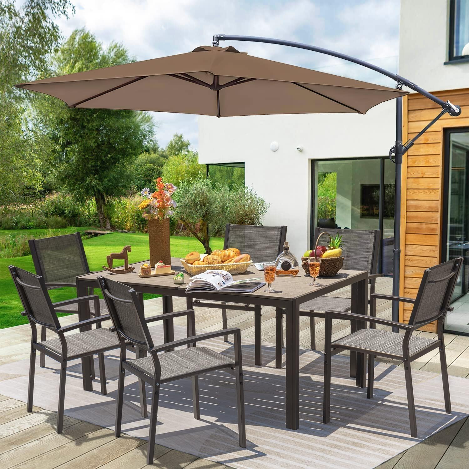 Homall Patio Dining Set 7 Pieces Outdoor Furniture with Large Table and 6 Textilene Chairs wourant