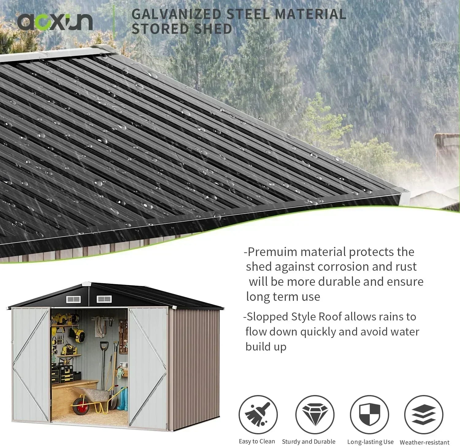 Aoxun 12x10 FT Shed Metal Outdoor Waterproof Storage Shed Steel Utility Garden Tool Shed wourant