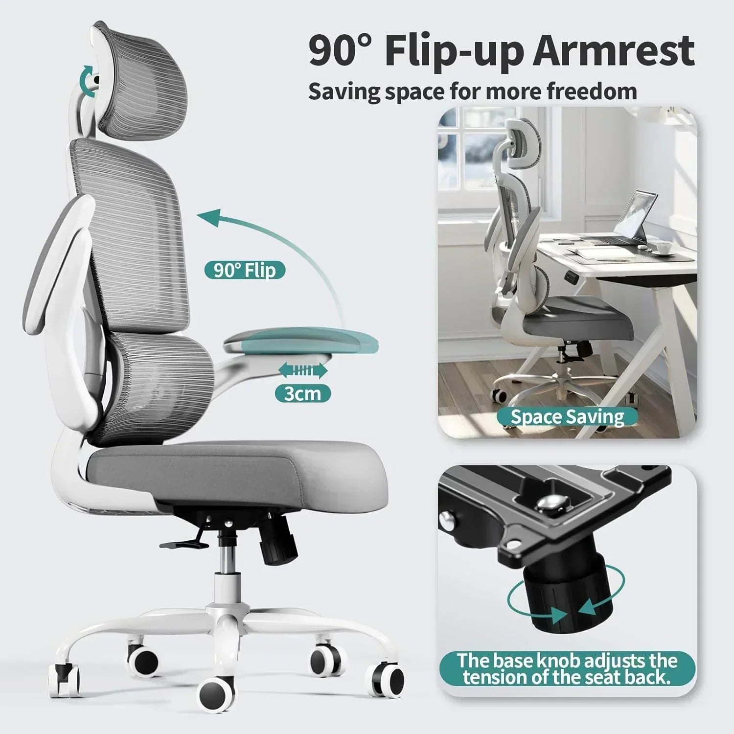 Office Chair Ergonomic Desk Chair 330 lbs Home Mesh Desk Chair Comfortable Gaming Chair wourant