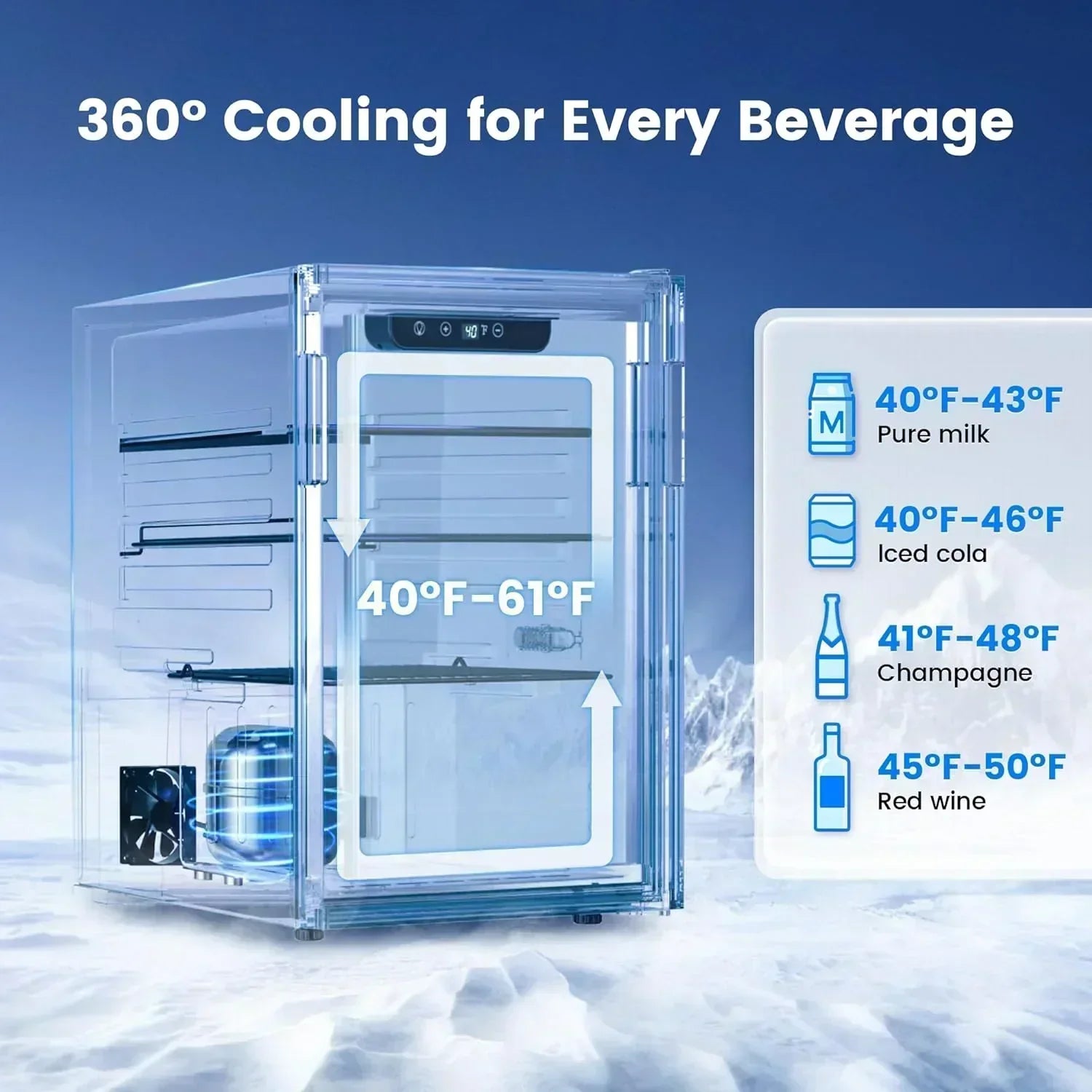 Beverage Refrigerator Cooler 126 Can Mini Fridge Glass Door for Drinks Soda Beer Wine Refrigerator wourant
