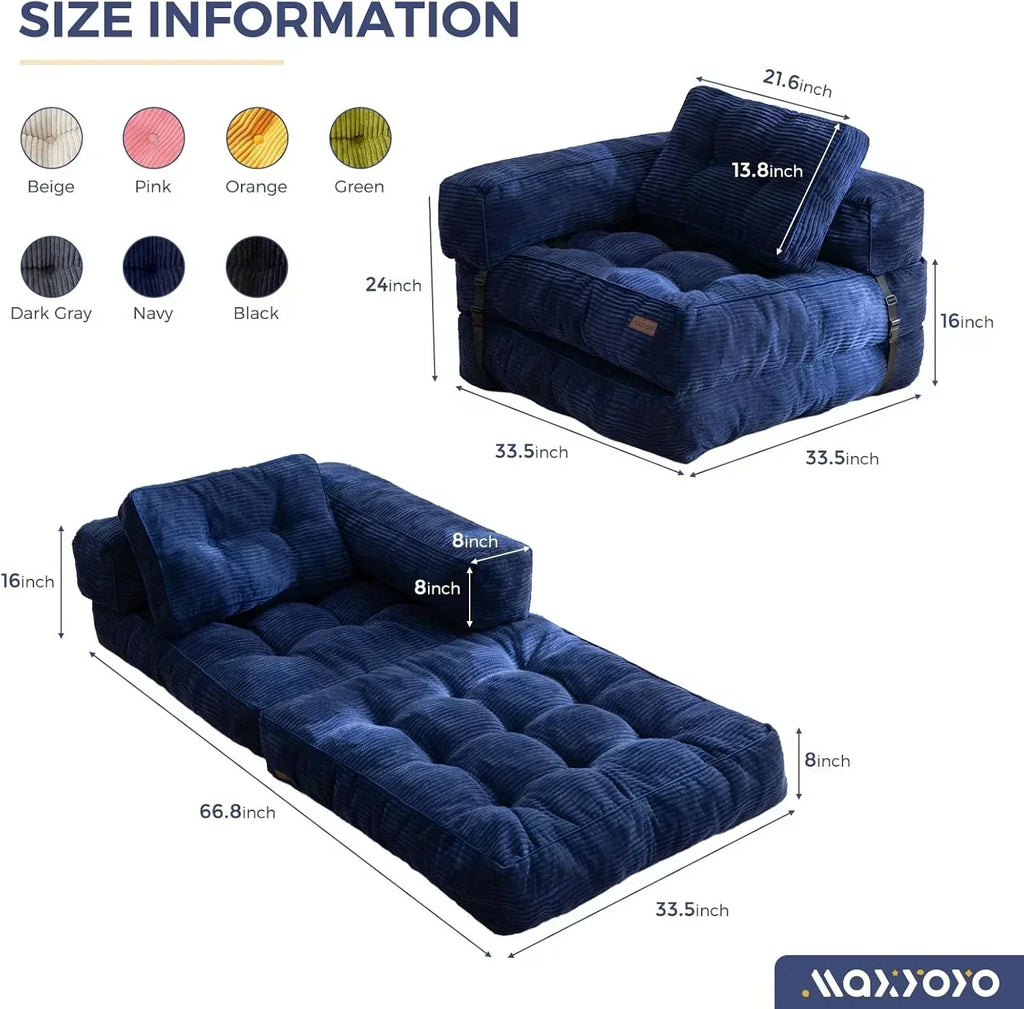 Folding Sofa Bed L-Shaped Convertible Sofa Bed with Armrests and Pillows wourant
