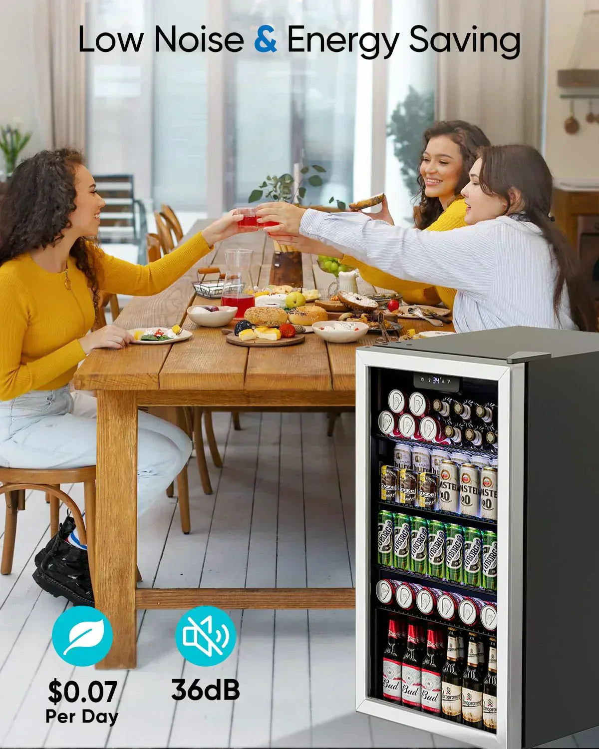 Beverage Refrigerator Cooler 126 Can Mini Fridge Glass Door for Drinks Soda Beer Wine Refrigerator wourant