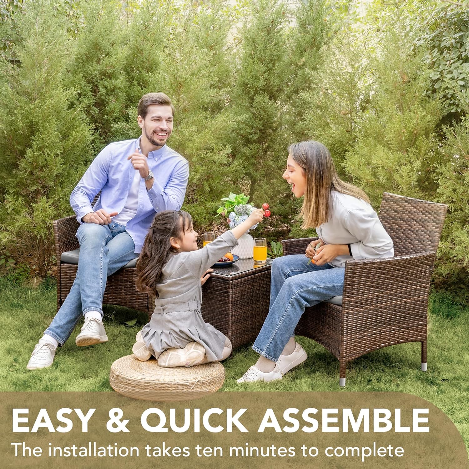 Devoko Patio Porch Furniture Sets 3 Pieces PE Rattan Wicker Chairs Outdoor Garden Furniture Sets wourant