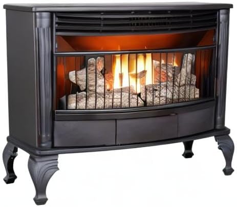 Vent-free 25000 BTU space-saving freestanding dual-fuel fireplace with thermostat control wourant