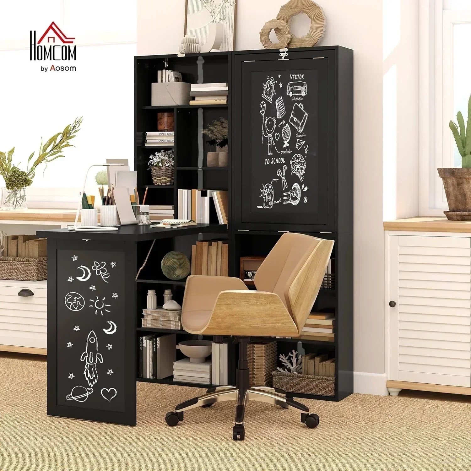 Folding convertible writing desk wall mounted desk cabinet multifunctional home workstation wourant