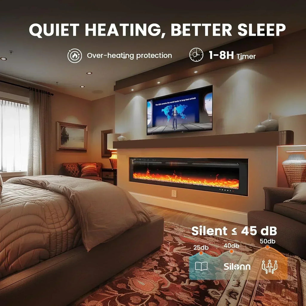 50" Smart Electric Fireplace 5300 BTU Heat Output Wall-Mount Built-In Electric Fireplace wourant
