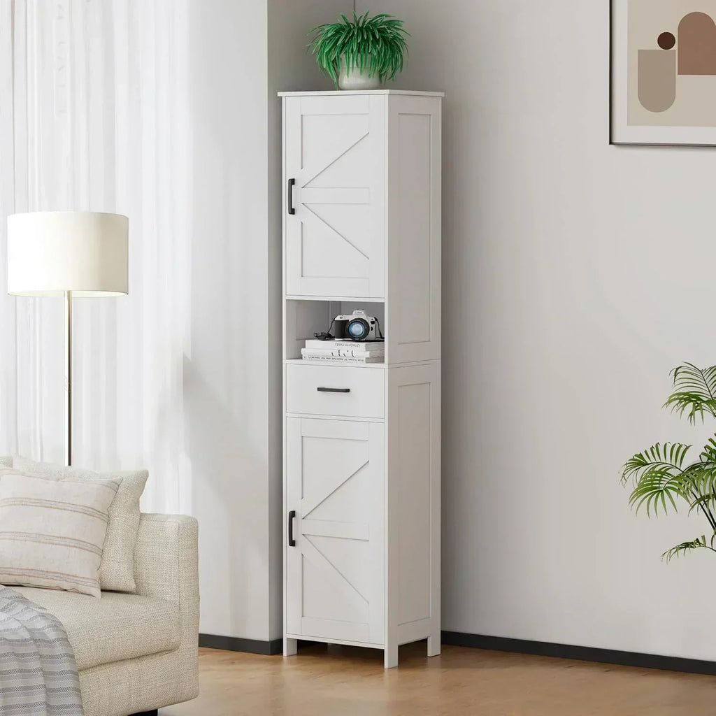 Homhedy 67" H Tall Bathroom Storage Cabinet with 2 Barn Doors and 1 Drawer Narrow Storage Unit wourant