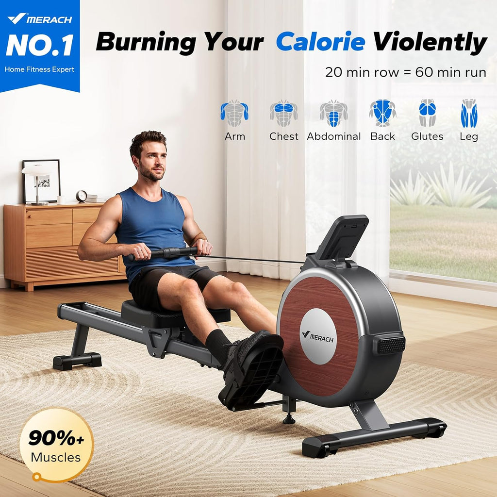Merachi household rowing machine silent resistance dual-slide design wourant