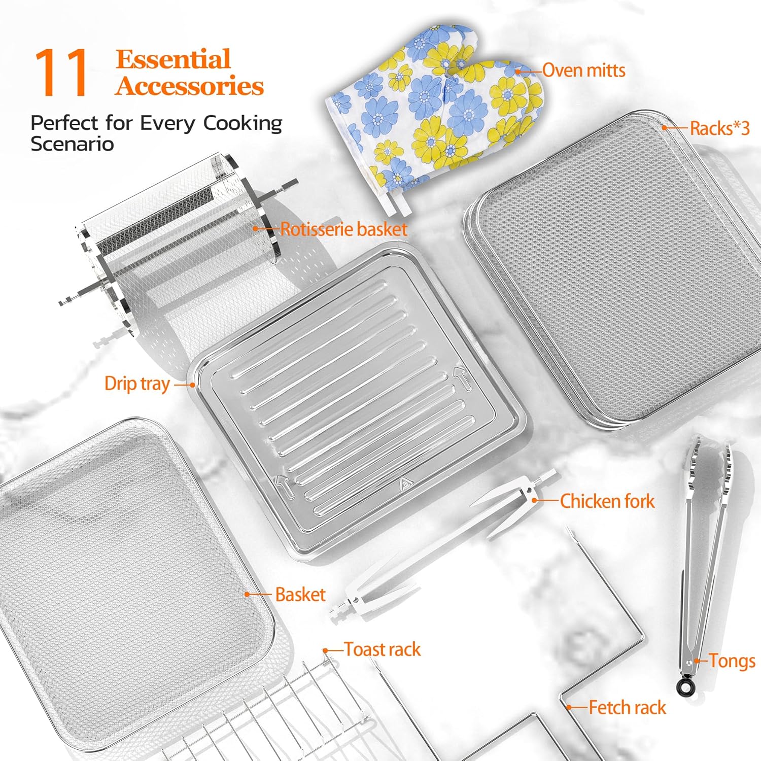 Large 20-quart air fryer 10-in-1 combo with window rotisserie 3 dehydrator racks ETL certified wourant
