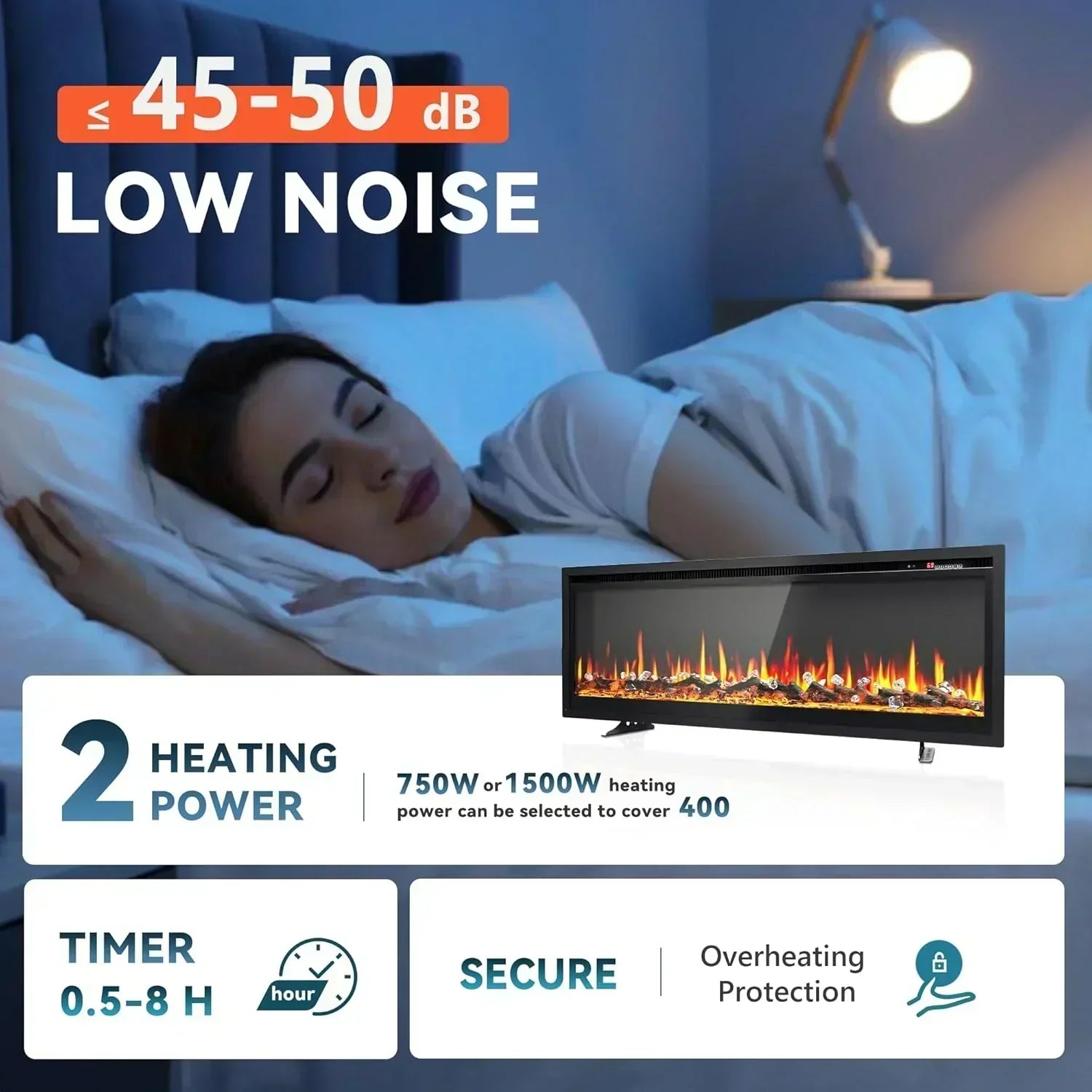 EUHOMY 50 Inch Electric Fireplace Wall Recessed Adjustable Flame Color Fireplace Heater wourant