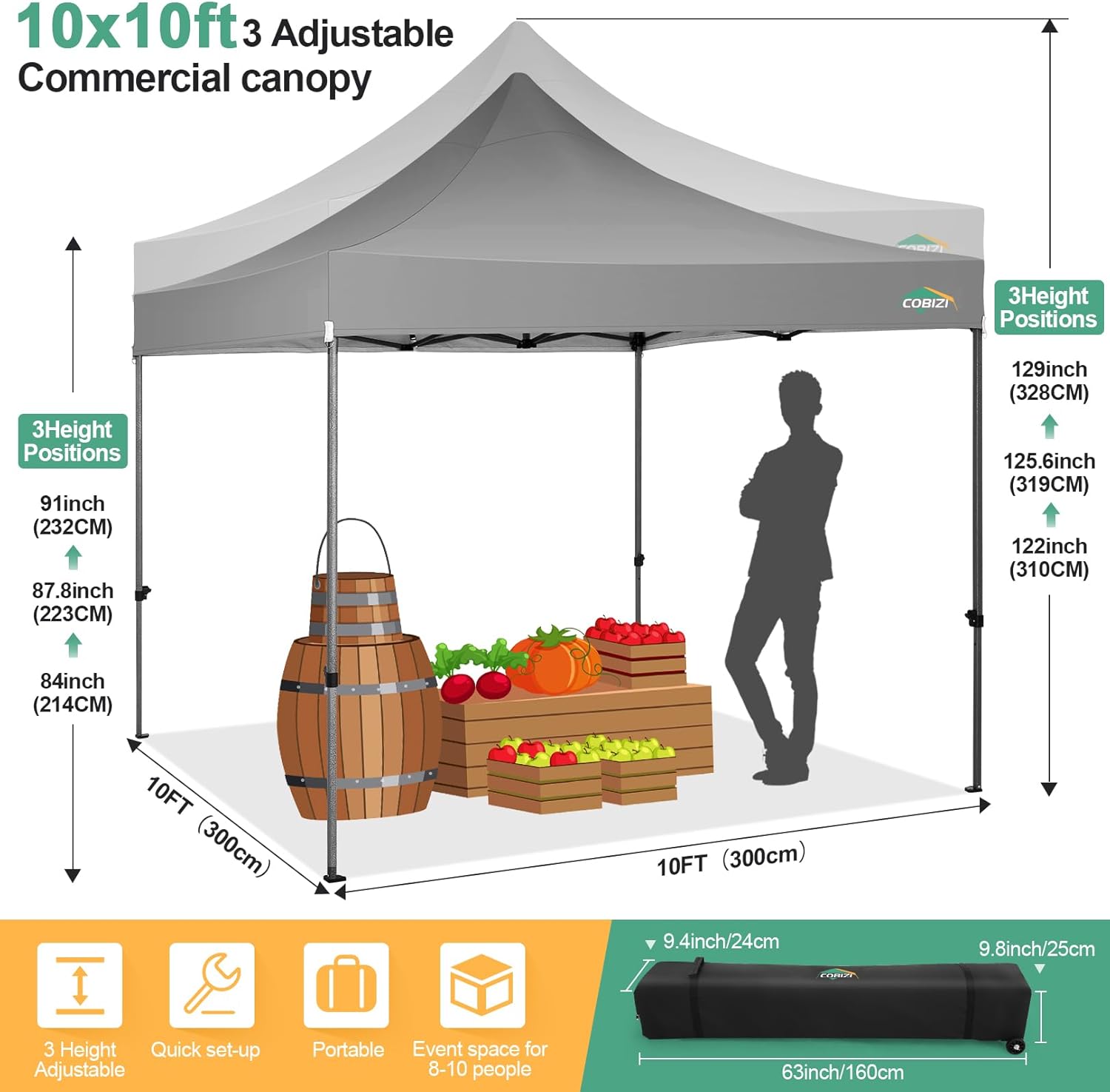 COBIZI 10x20 Heavy Duty Pop up Canopy Tent with 6 sidewalls Easy Up Commercial Outdoor Canopy Wedding Party Tents for Parties All Season Wind & Waterproof Gazebo with Roller Bag,Black(Frame Thickened) wourant