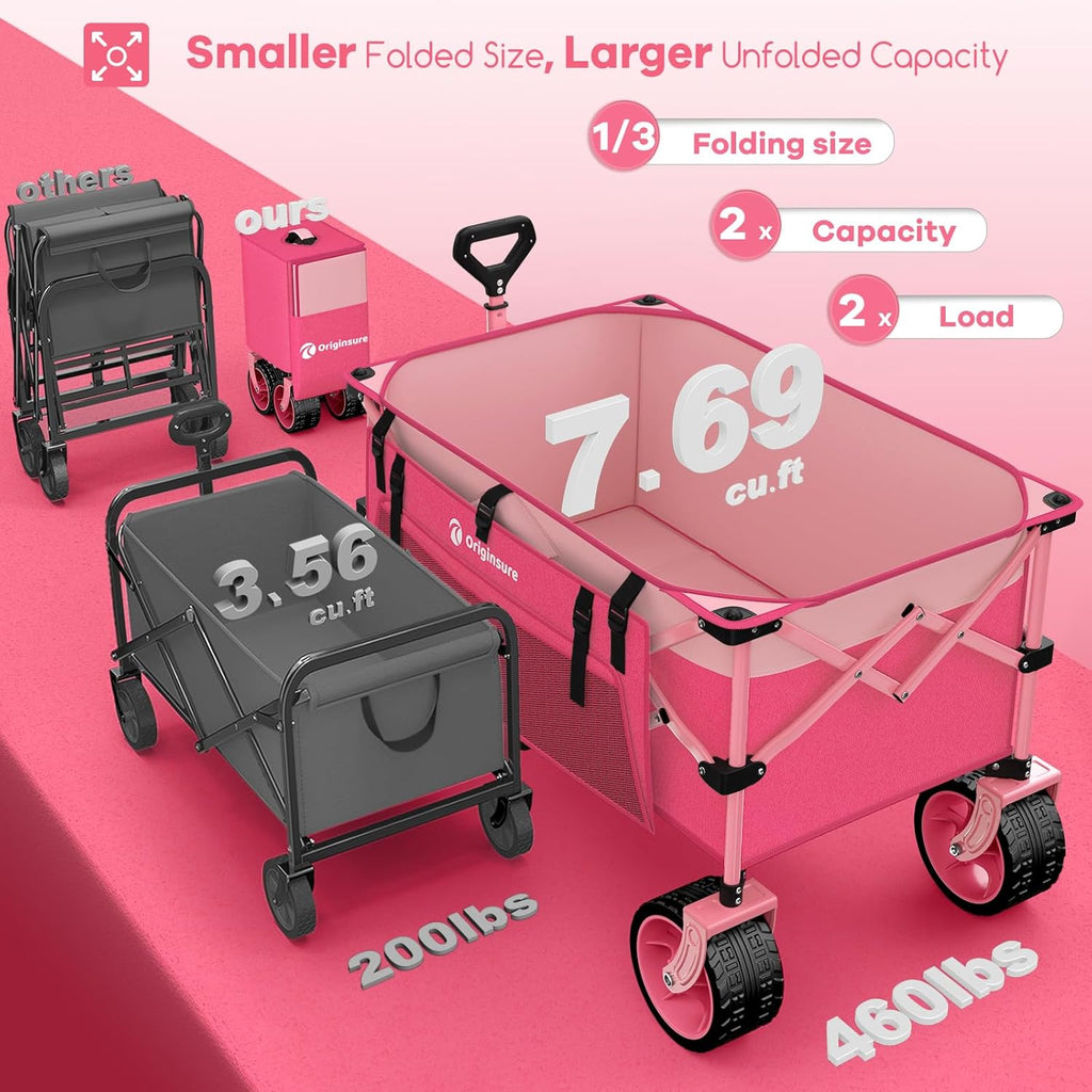 38" long foldable four-wheel stroller, foldable, 460 lb capacity, 220 liter heavy-duty folding beach stroller with large all-terrain tires wourant