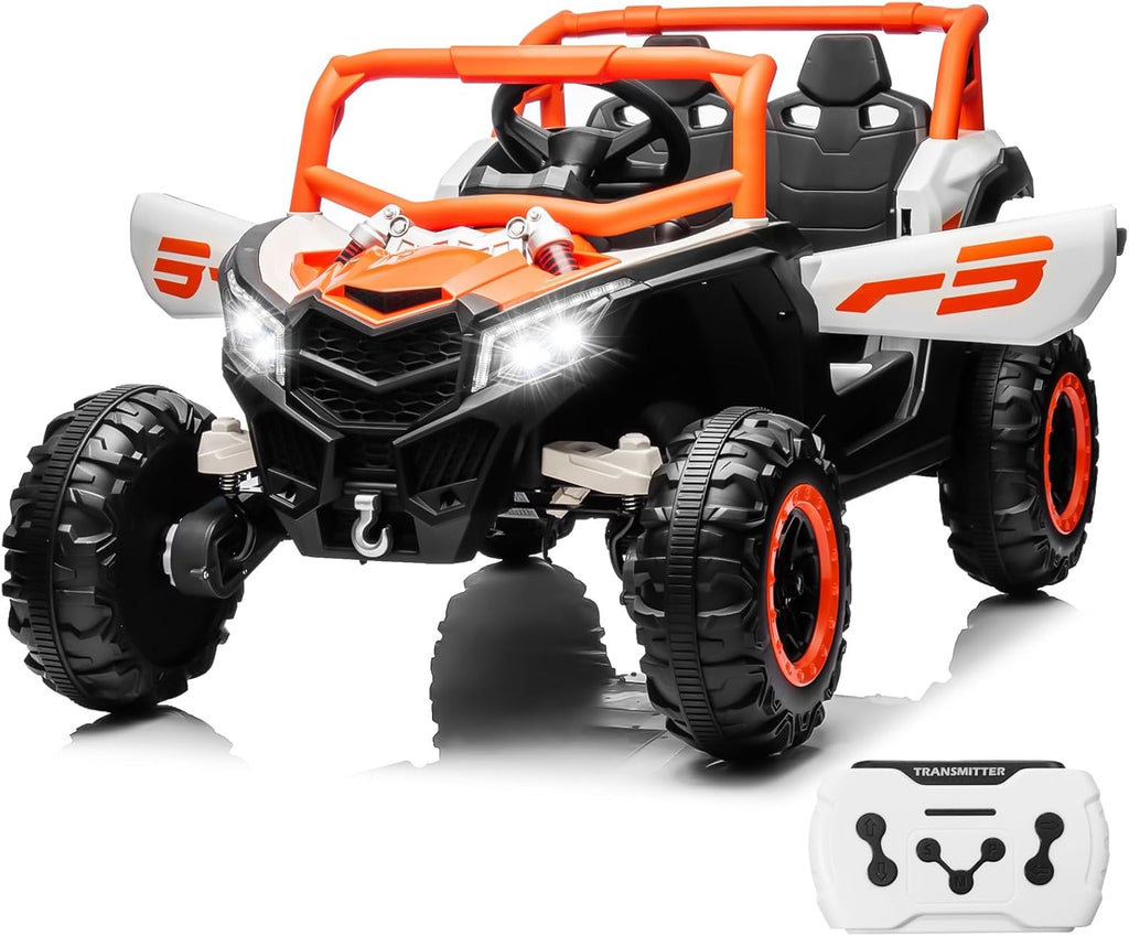 JOYRACER Kids Remote Control Car with 4 x 150W Motors, Shock Absorbers, Bluetooth, MP3 Player, and Headlights wourant