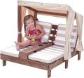 KidKraft Wooden Outdoor Double Chaise Lounge with Cup Holders, Kid's Patio Furniture, Honey with Navy and White Striped Fabric, Gift for Ages 3-8 wourant
