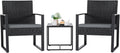 Flamaker 3 Pieces Outdoor Patio Wicker Furniture Set, Modern Rattan Chair Conversation Sets with Coffee Table for Yard and Bistro (Black) woonhhop