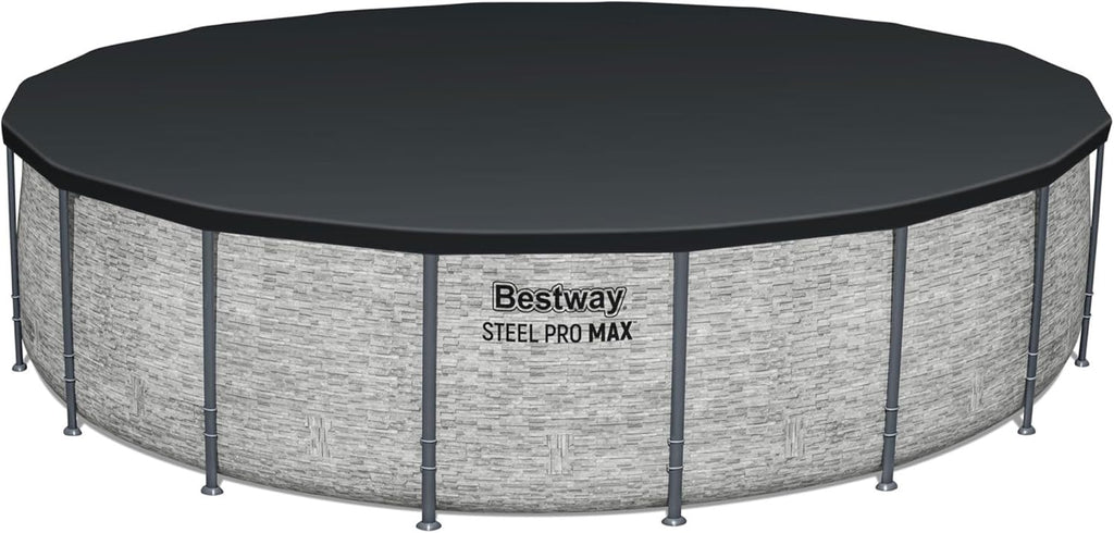 Steel Pro MAX 14 Foot x 48 Inch Round Metal Frame Above Ground Outdoor Swimming Pool Set with 1,000 Filter Pump, Ladder, and Cover, Gray wourant