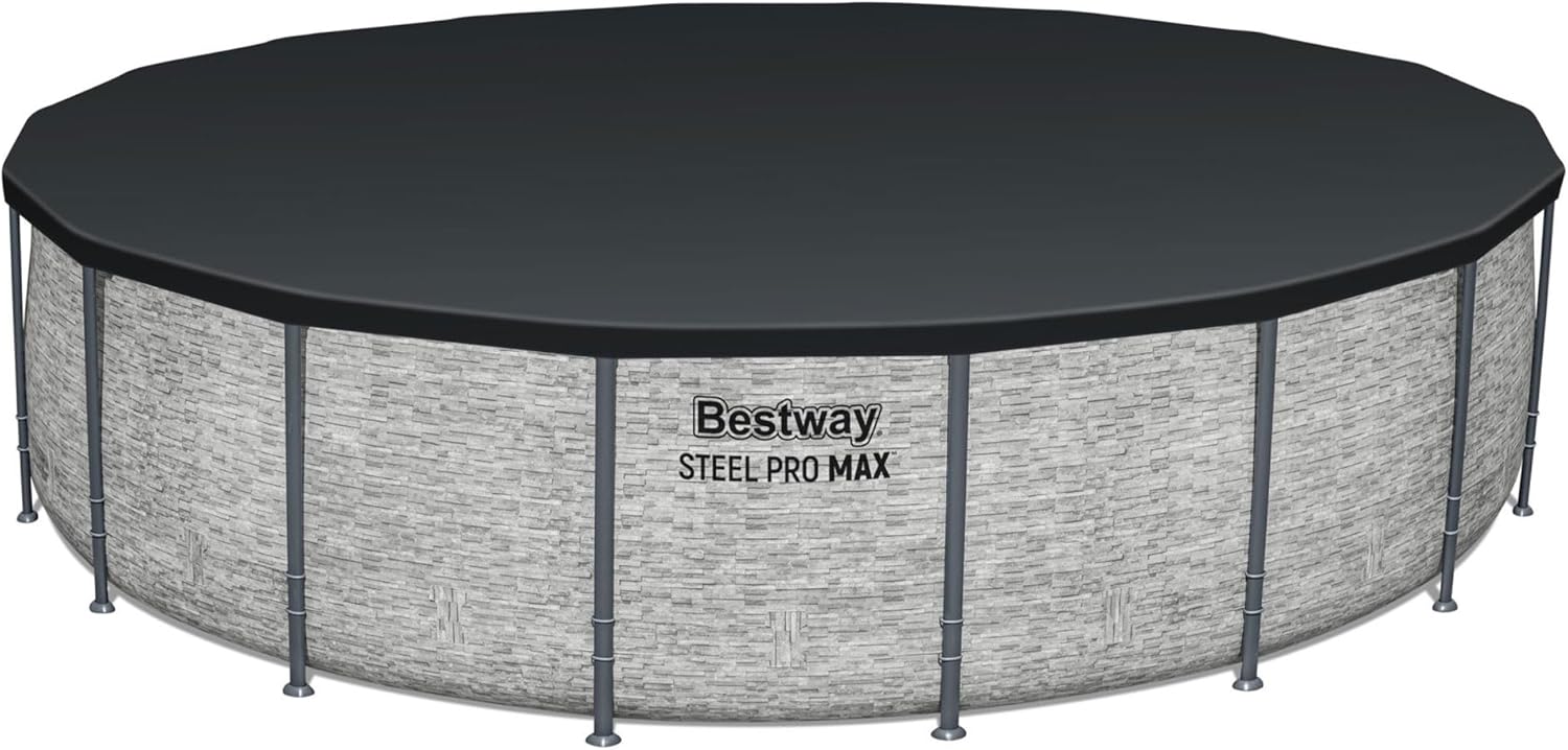 Steel Pro MAX 14 Foot x 48 Inch Round Metal Frame Above Ground Outdoor Swimming Pool Set with 1,000 Filter Pump, Ladder, and Cover, Gray wourant