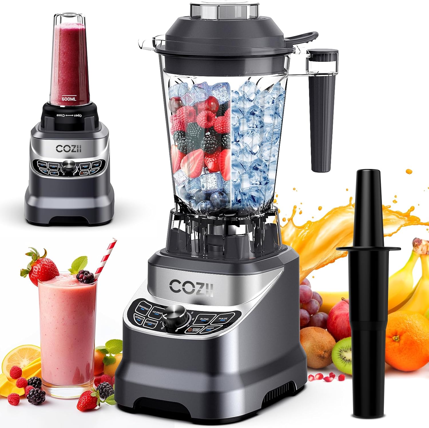 COZII Commercial Blender 2000 Peak Watt, Countertop Blenders for Kitchen,64 Oz Pitcher/21-Oz To-go Cup wourant