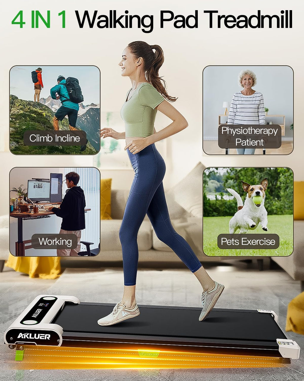 Akluer Inclined Home Treadmill 2.5 HP Small Under-Desk Treadmill with Remote Control and LED Display wourant