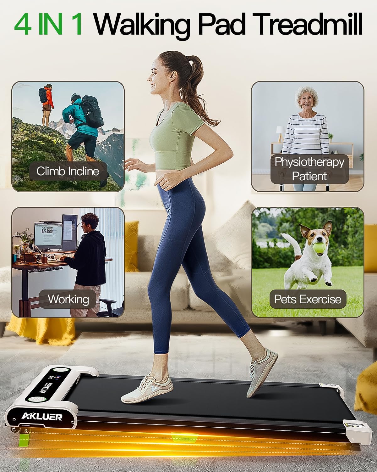 Akluer Inclined Home Treadmill 2.5 HP Small Under-Desk Treadmill with Remote Control and LED Display wourant