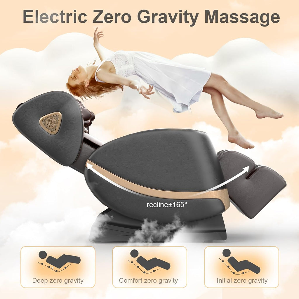 2025 Massage Chair Full Body, Zero Gravity Massage Chair with 10 Fix Rollers, Heating, Foot Massage, Auto Modes, Bluetooth Speaker, Touch Screen Controller (Brown Premium) wourant