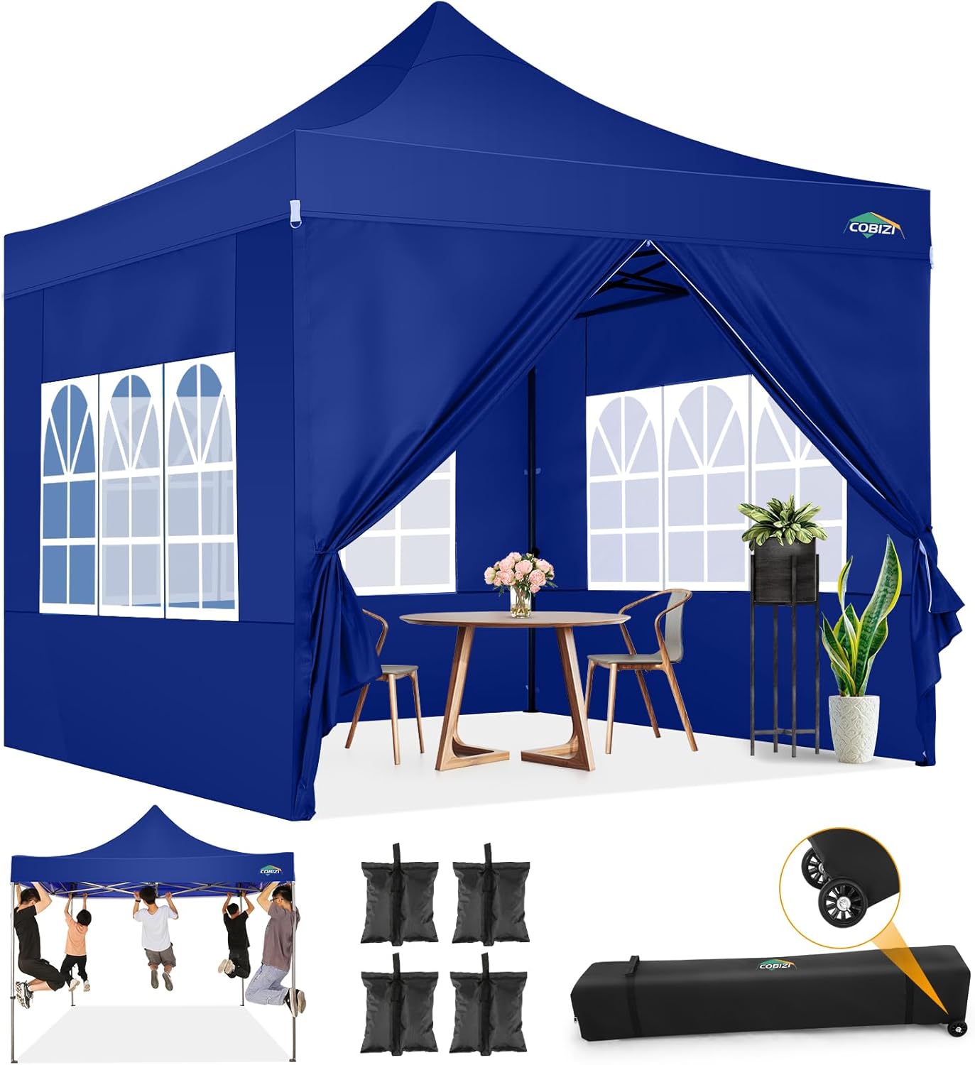 COBIZI 10x20 Heavy Duty Pop up Canopy Tent with 6 sidewalls Easy Up Commercial Outdoor Canopy Wedding Party Tents for Parties All Season Wind & Waterproof Gazebo with Roller Bag,Black(Frame Thickened) wourant