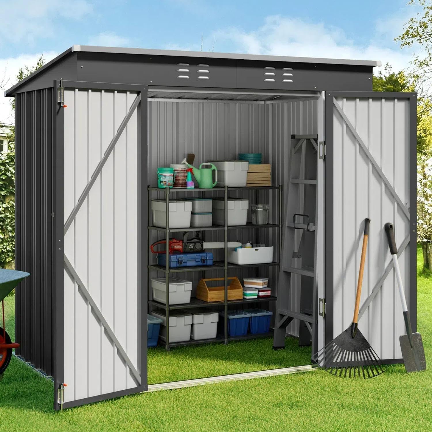 Gizoon Outdoor Storage Shed 6 x 4 Feet, Galvanized Metal Garden Shed wourant