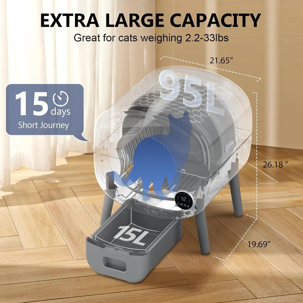 Self Cleaning Litter Box, Large Capacity Automatic Cat Litter Box Self Cleaning for Cats, App Control,Safety Protection, 2 Roll Garbage Bags wourant